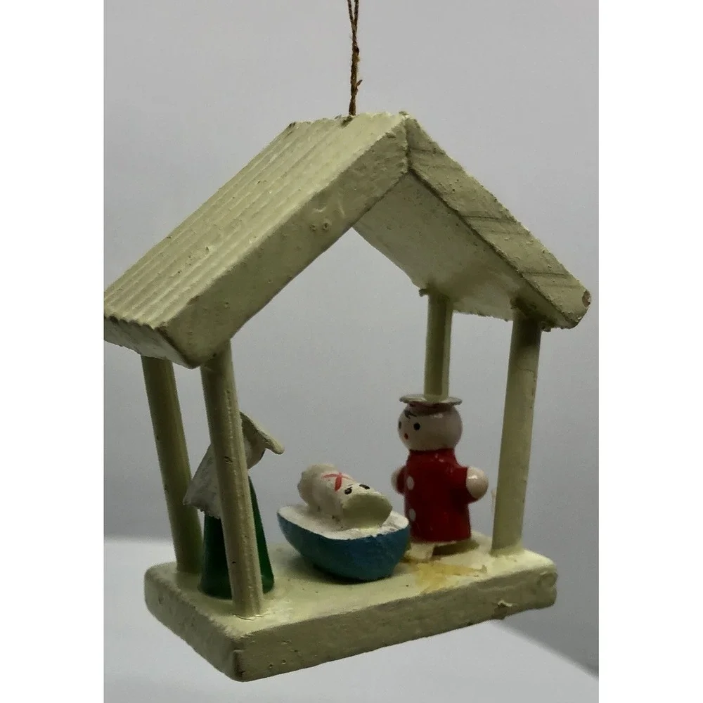 Vintage Wooden Hand Painted Nativity Christmas Ornament 2.5